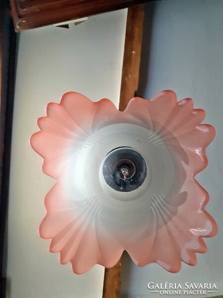 Old, art nouveau, pink, antique, glass flower chandelier, ceiling lamp.