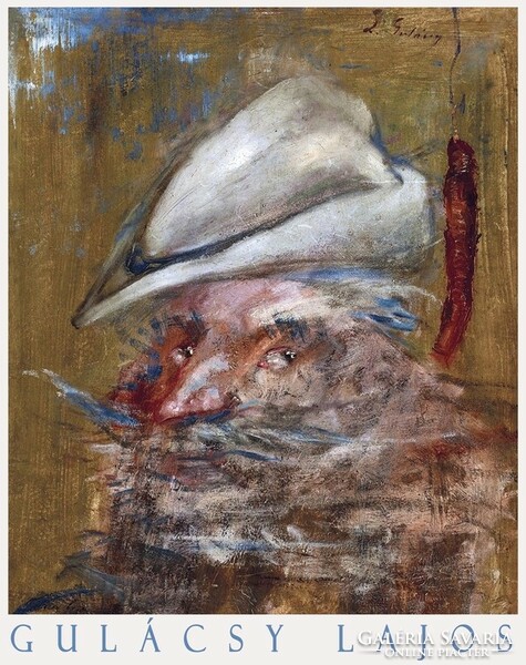 Gulácsy Lajos Vadász Nakonxipánból, festmény művészeti plakátja, szakállas férfi portré kalappal