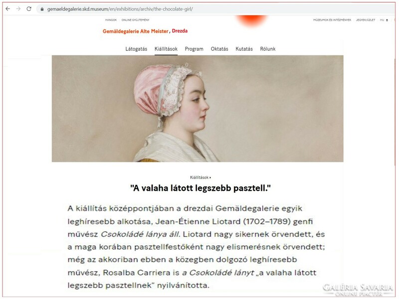 „A valaha látott legszebb pasztell” - Jean-Étienne Liotard: Csokis lány – múzeumi másolat!