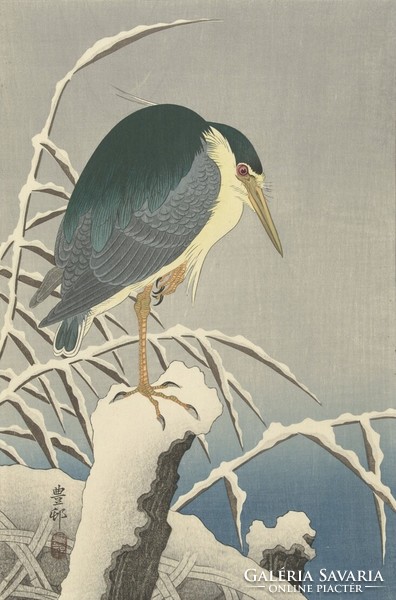 Ohara ram - heron in the snow - reprint canvas reprint