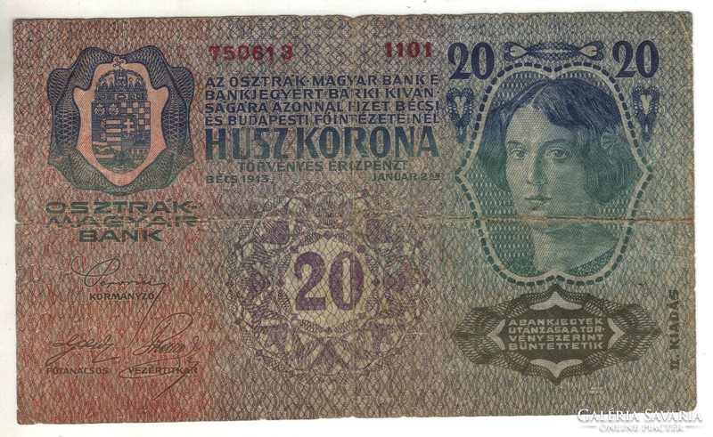 20 korona 1913 2. auflage osztrák bélyegzés 3.