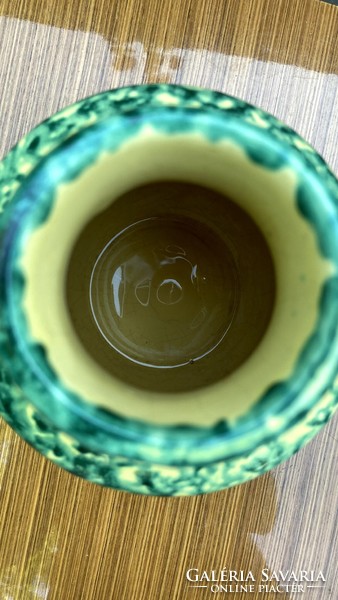 Tófej váza ritka zöld-sárga