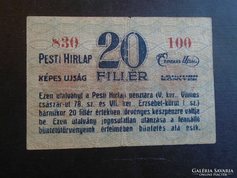 17 9   HUNGARY  -  Pesti Hírlap 20 fillér 1919
