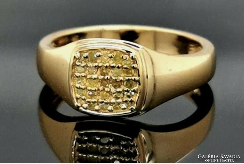 Csodás sárga gyémánt berakásos  925 ezüst gyűrű, 14K aranyozott új