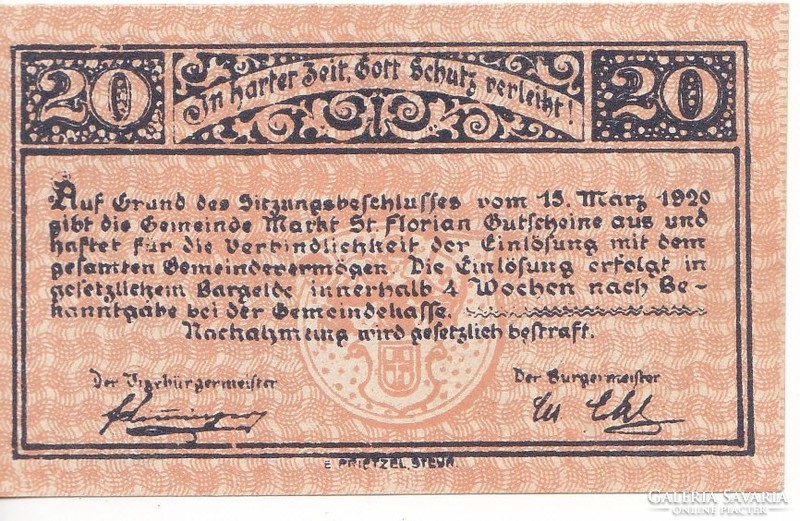 Osztrák szükségpénz  20 heller 1920