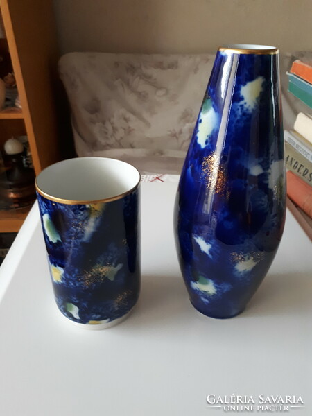 Wallendorf echt cobalt porcelain vase and glass