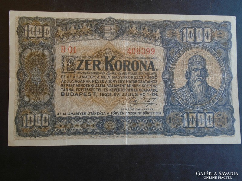17 56 Hungary 1000 crowns 1923 (1.7.1923) P75a (banknote printing works)