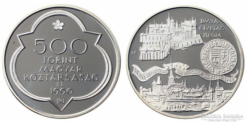 500 forint Mátyás király ezüst emlékérme 1990 PP