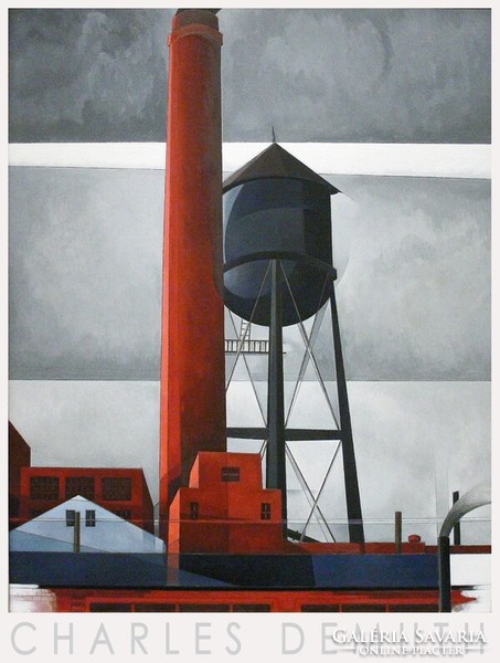 Charles Demuth (1883-1935) festmény reprodukció, művészeti plakát, ipari építészet víztorony kémény