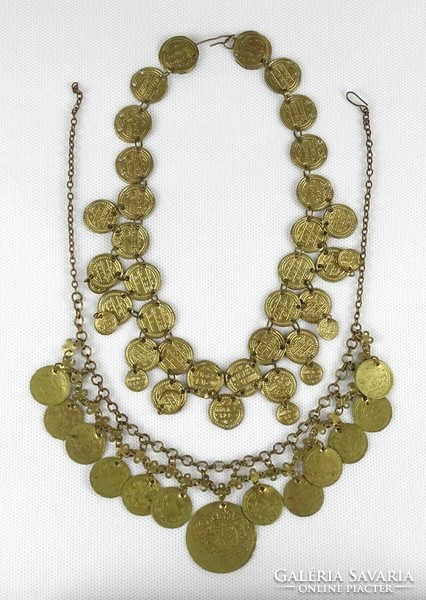 1J246 Copper Oriental Arabic Belly Dance Rattle Necklace 2 Pieces