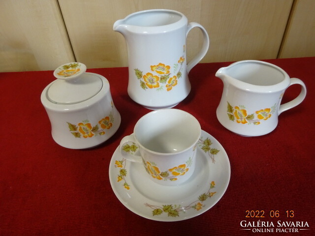 Alföldi porcelán négy személyes kávéskészlet, sárga virágos. Vanneki! Jókai.