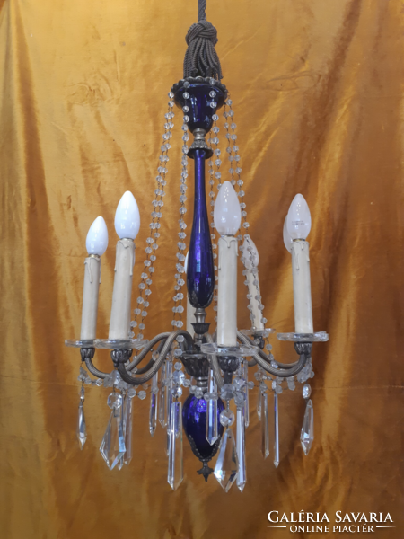 8-arm finely finished antique copper and glass chandelier
