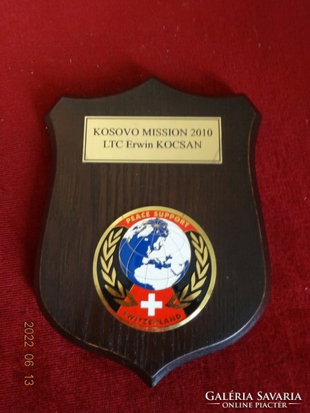 Emlék plakett, Kosovoi Mission, Svájc. Vanneki! Jókai.