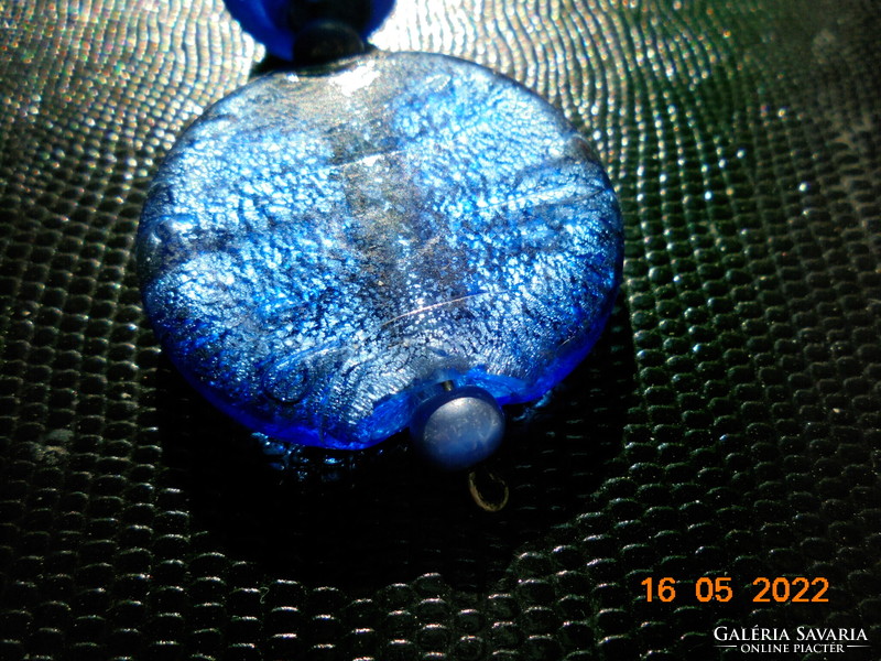 Muranói kétrészes ezüst lemez zárványos  kék medál