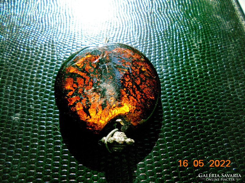 Murano silver plate inclusions, glowing lava effect pendant