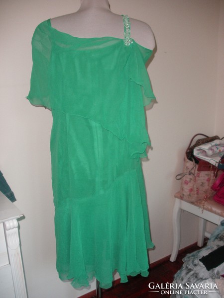 Green, beaded dress, silk effect