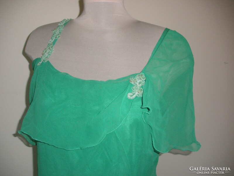 Green, beaded dress, silk effect