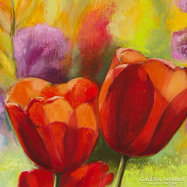 Bánki Szilvia "Kert tulipánokkal" című olajfestménye