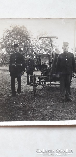 Régi képeslap Szebény 1910 körül tűzoltószekér tűzoltó fotó fénykép