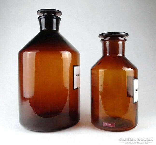 1I508 Régi nagyméretű barna gyógyszertári patika üveg 2 darab