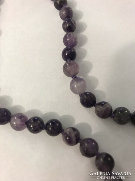 New! Amethyst necklace! Knotted lacing! Real stone! 925 Marked with silver lock! It is 54 cm long