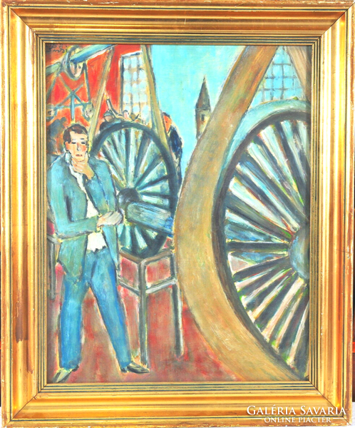 Attributed to Imre Gömöri Holstein (1902-1969): male figure in the factory