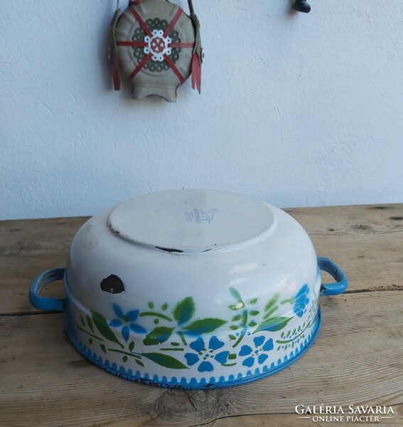 Bonyhád enamel enameled 28 cm green patterned bowl peasant folk bowl legacy