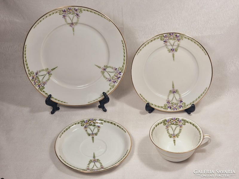 Krautheim bavaria german violet painted gold rim porcelain breakfast set, around xx.Szd.