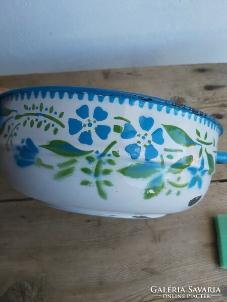 Bonyhád enamel enameled 28 cm green patterned bowl peasant folk bowl legacy