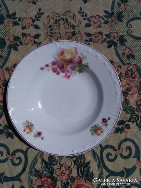 Old pink-raspberry-raspberry porcelain deep plate