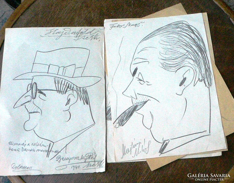 Pencil drawings, cartoons from the 1940s