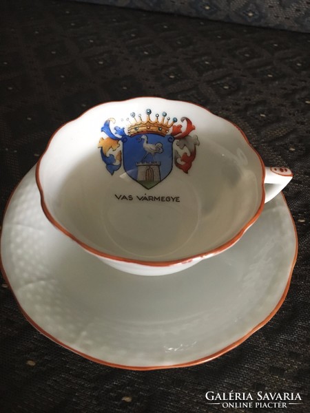 Antique Herend coffee cup and saucer - with historical coat of arms, iron county