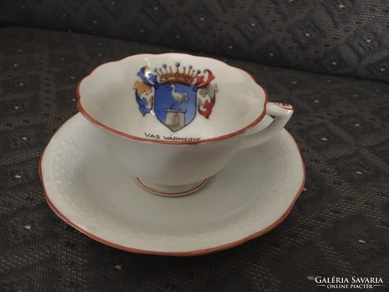 Antique Herend coffee cup and saucer - with historical coat of arms, iron county