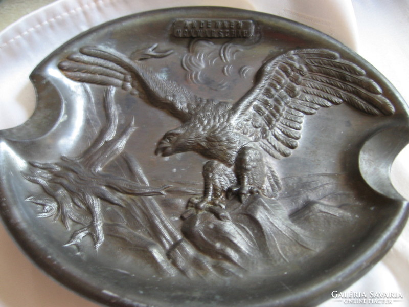 Antique Art Nouveau eagle tin ashtray Andenken von Warschau
