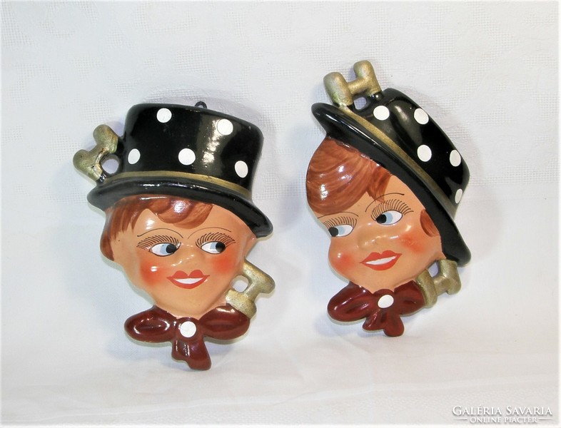 Retro ceramic wall mask - wall decoration in pair