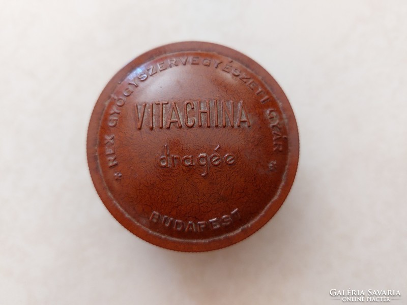 Régi gyógyszeres bakelit doboz Vitachina dragée REX Gyógyszervegyészeti Gyár Budapest