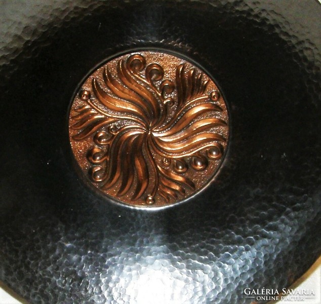 Drummed pearl - handcrafted bronze wall bowl, wall decoration - 24 cm
