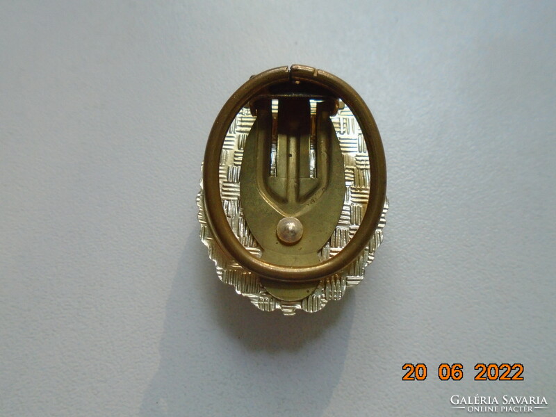 Silver-plated scarf pin, brooch, with oval hinged porcelain insert