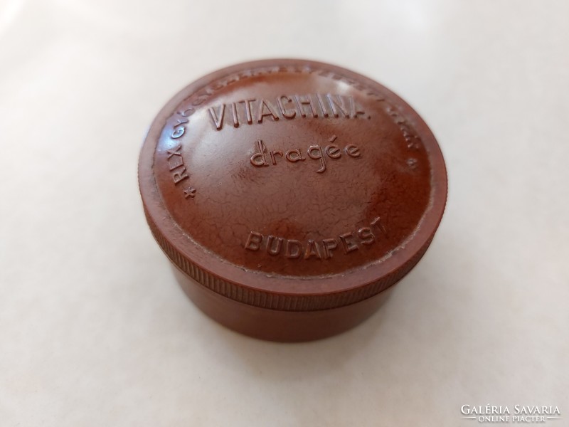 Régi gyógyszeres bakelit doboz Vitachina dragée REX Gyógyszervegyészeti Gyár Budapest