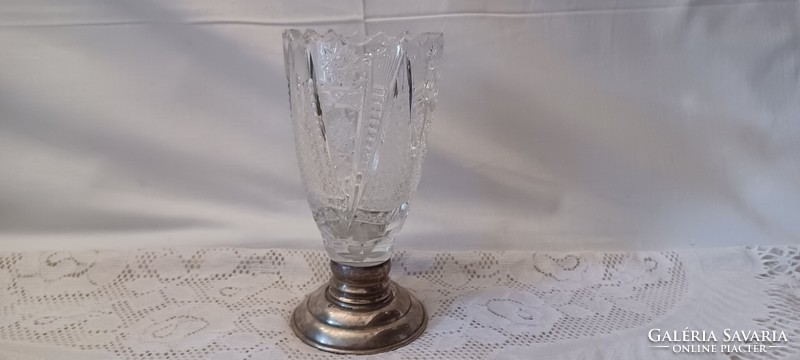 Beautiful crystal vase with silver base