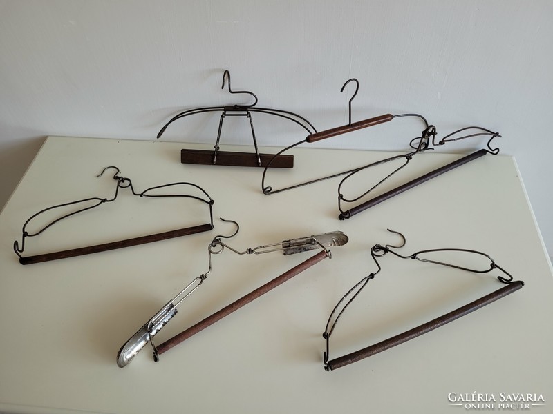 Vintage old 6 piece metal and wood wire hanger suit holder
