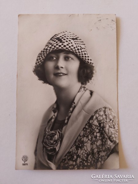 Old postcard 1924 photo postcard lady