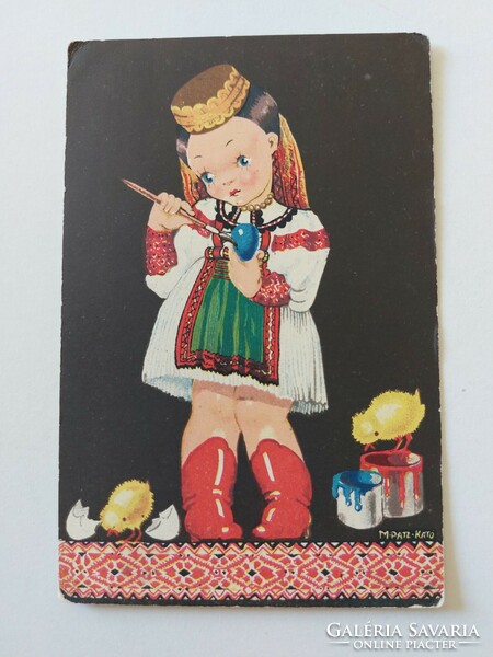 Régi húsvéti képeslap művészeti levelezőlap M. Patz Kató rajza