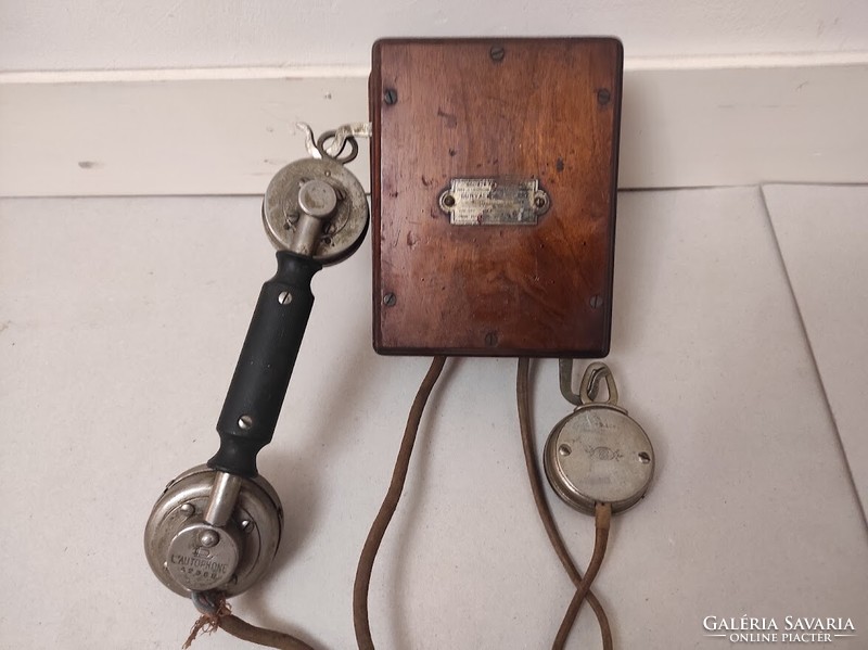 Antique telephone wall wooden box with earphones wooden telephone handset and earpiece 172 5531