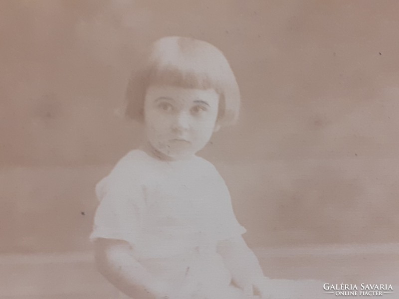 Old child photo of little girl with hoop vintage photo