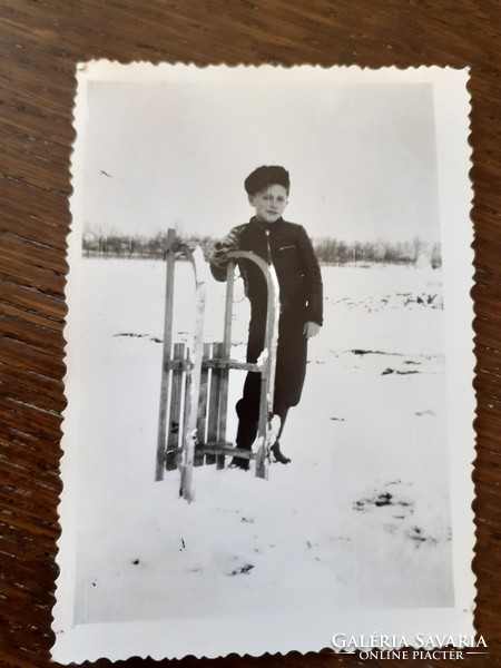 Old winter photo vintage sledge photo of little boy