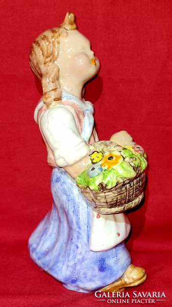 H. Rahmer Mária Virágárus kislány gyönyörű kerámia szobor