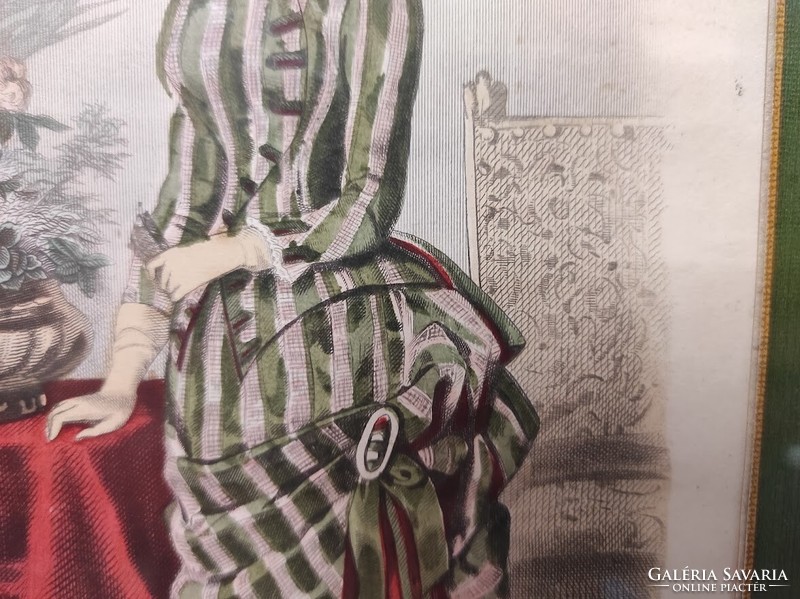 Antik biedermeier nyomat kép fali dekoráció ruha divat keretben 183. 5520