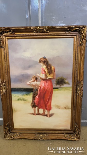 Lányok tengerparton olaj-vászon festmény