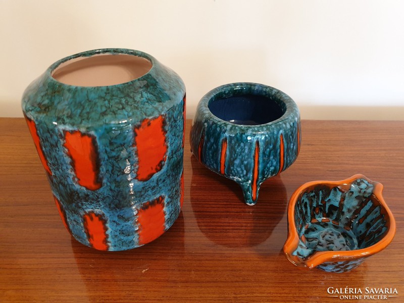 Retro old applied arts Peter Francis ceramic vase ikebana ashtray mid century ornaments 3 pcs